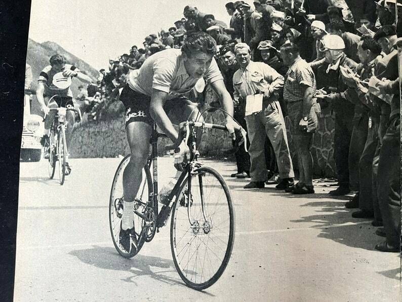 Jacques Anquetil Col Du Tourmalet Original Vintage Cycling Print 1957 photo furniture