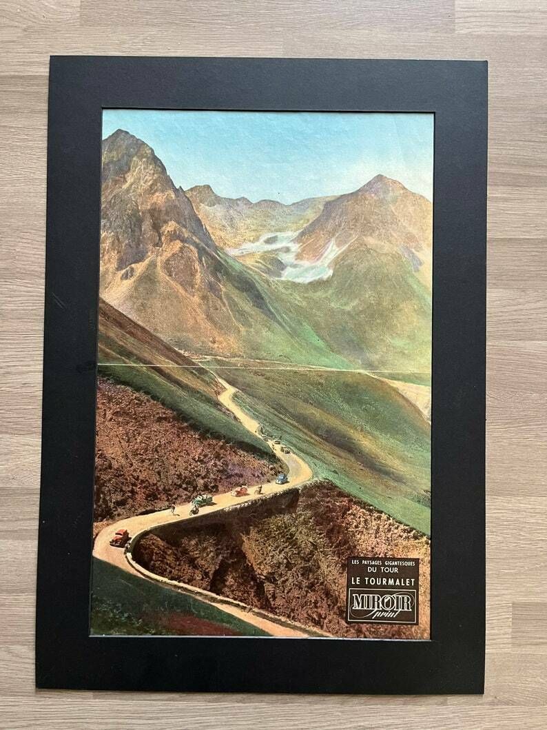 Original Vintage Tour De France Tourmalet Cycling Print 1949 Pyrenees Landscape photo Art