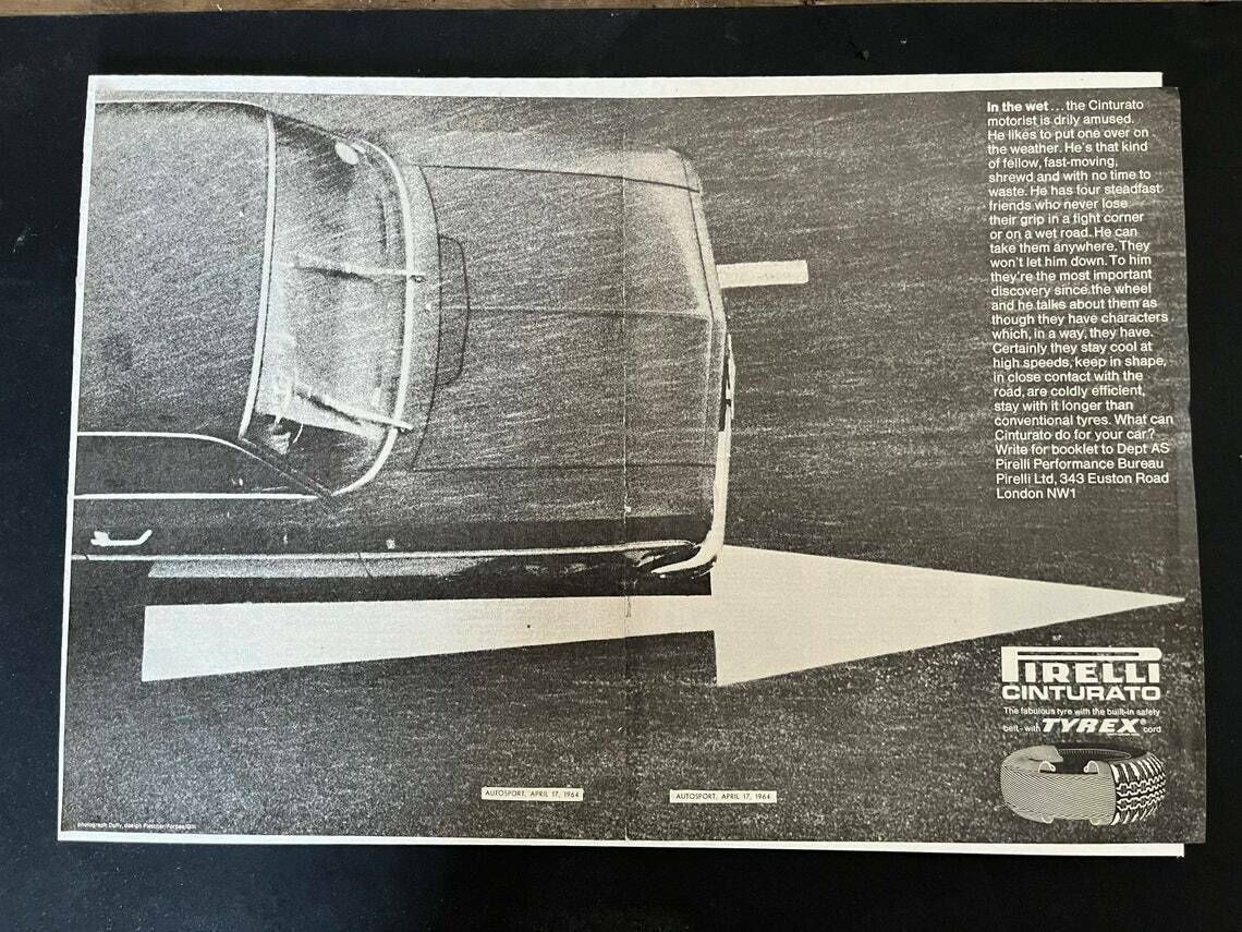 Pirelli Cinturato Tyres   Vintage Advertising Print 1960s photo 76.0
