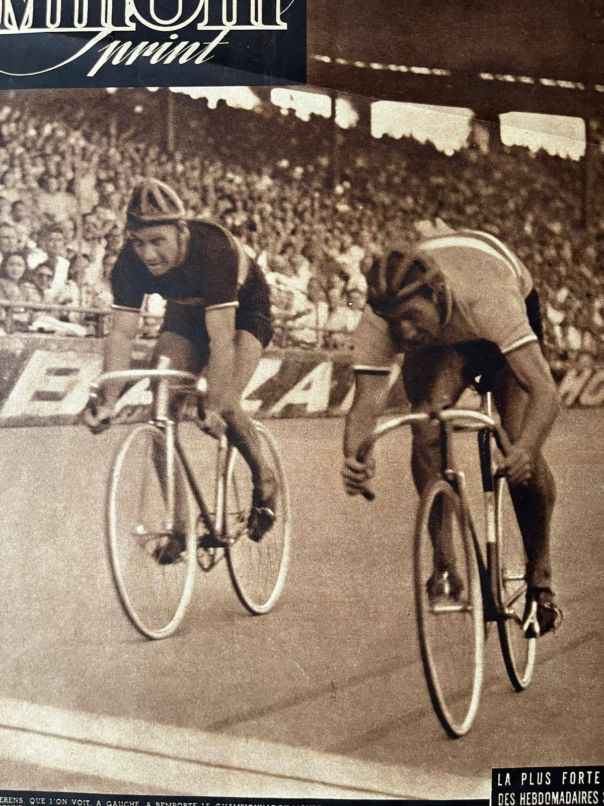 Original Pista French Cycling Print 1947 Scherens / Gerardin photo for sale