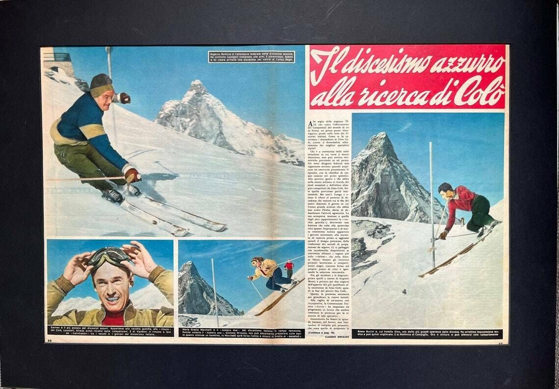 Vintage Italian Skiing Print C1953