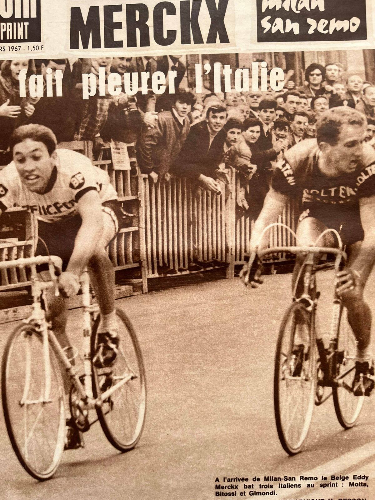 Eddy Merckx Original Vintage Cycling Print 1967 Milan   San Remo photo furniture