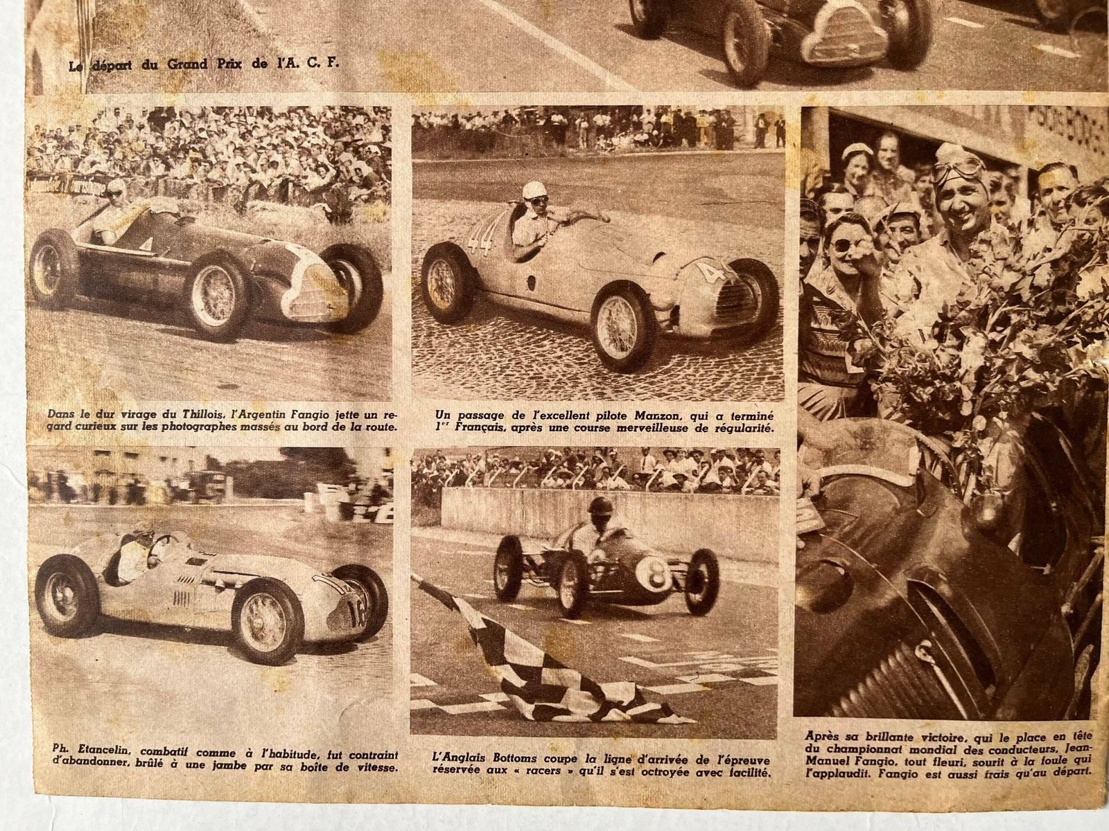 Original French Grand Prix Print C1950   Jean Manuel Fangio photo Art