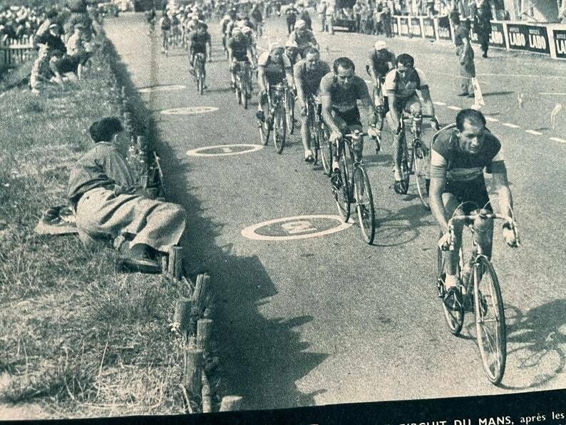 1954 Gino Bartali / Louison Bobet Vintage Cycling Print   Le Mans Track photo furniture