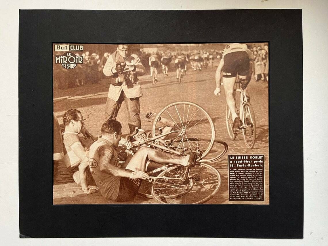 Vintage Cycling Print  Paris Roubaix Crash Hugo Koblet 1951