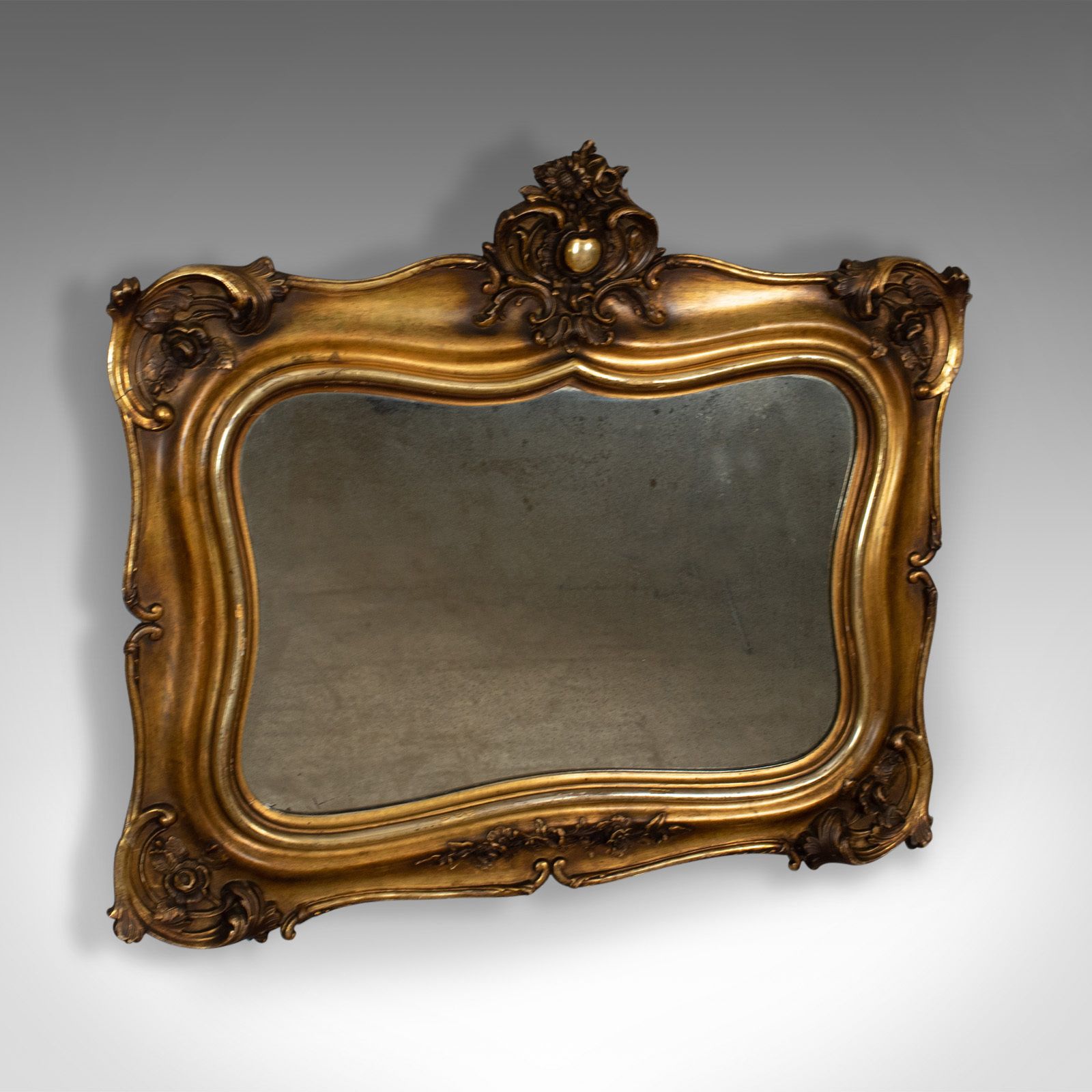 Antique Wall Mirror, Mid Sized, Italian, Gilt Frame, Vanity, 19th Century C1900 photo furniture