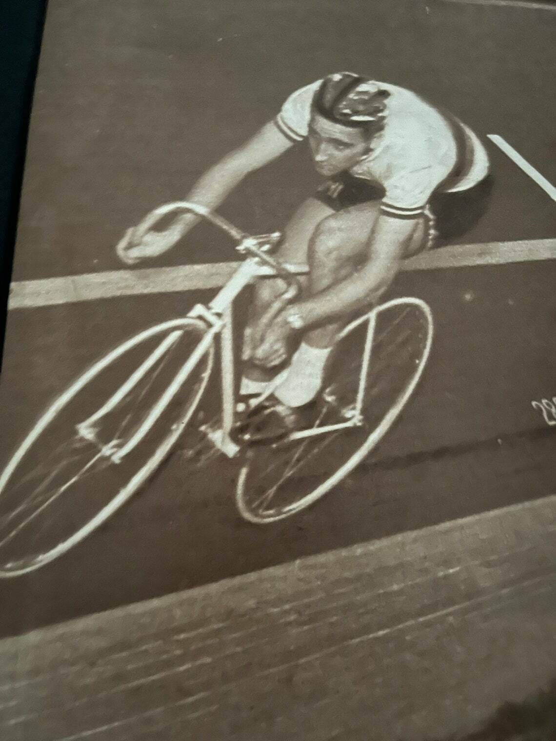 Original Roger Rivière / Fausto Coppi Pista Cycling Print 1957 photo for sale