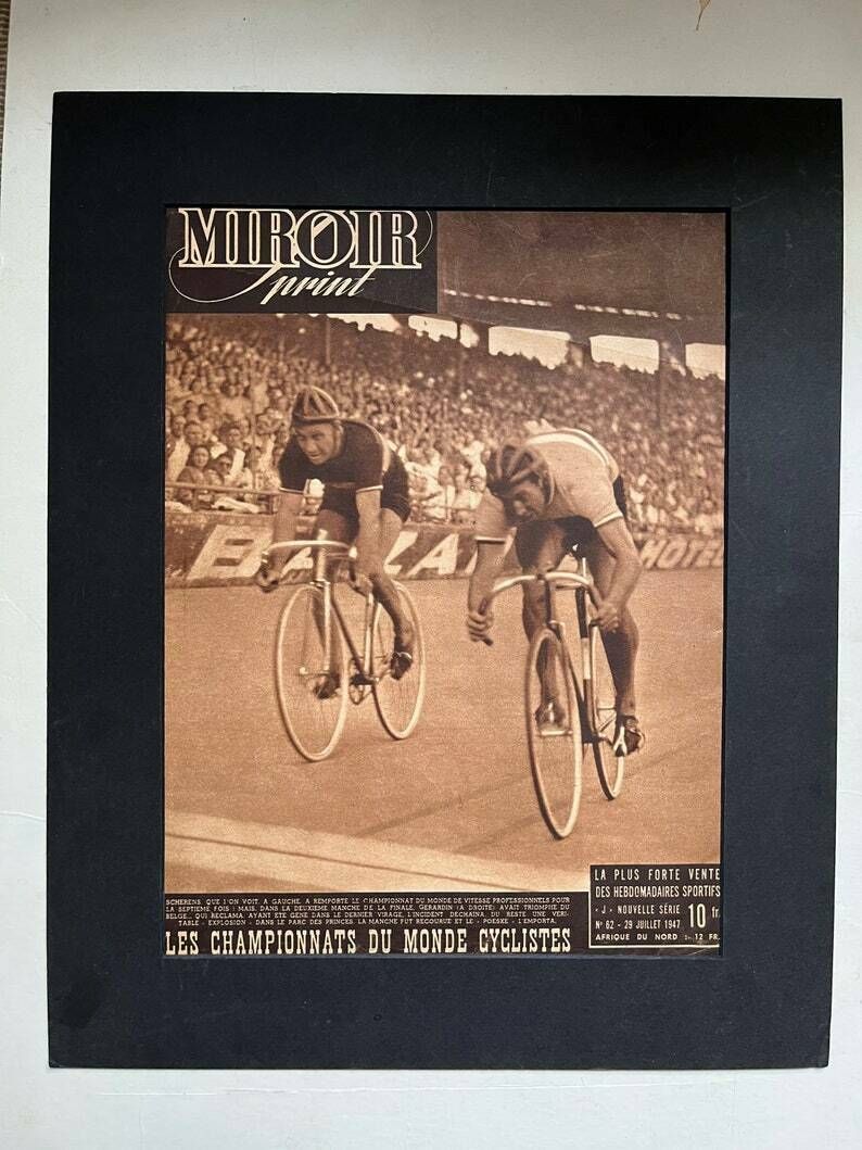 Original Vintage Tour De France 1948 French Pista  Track Cycling Print Scherens Gerardin