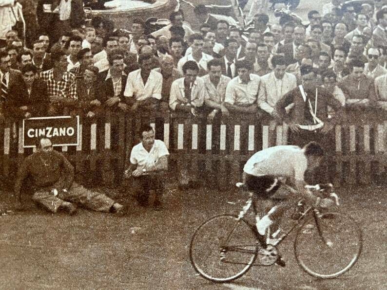 Jacques Anquetil Original Vintage Cycling Print 1957 Tour De France Montjuich photo for sale