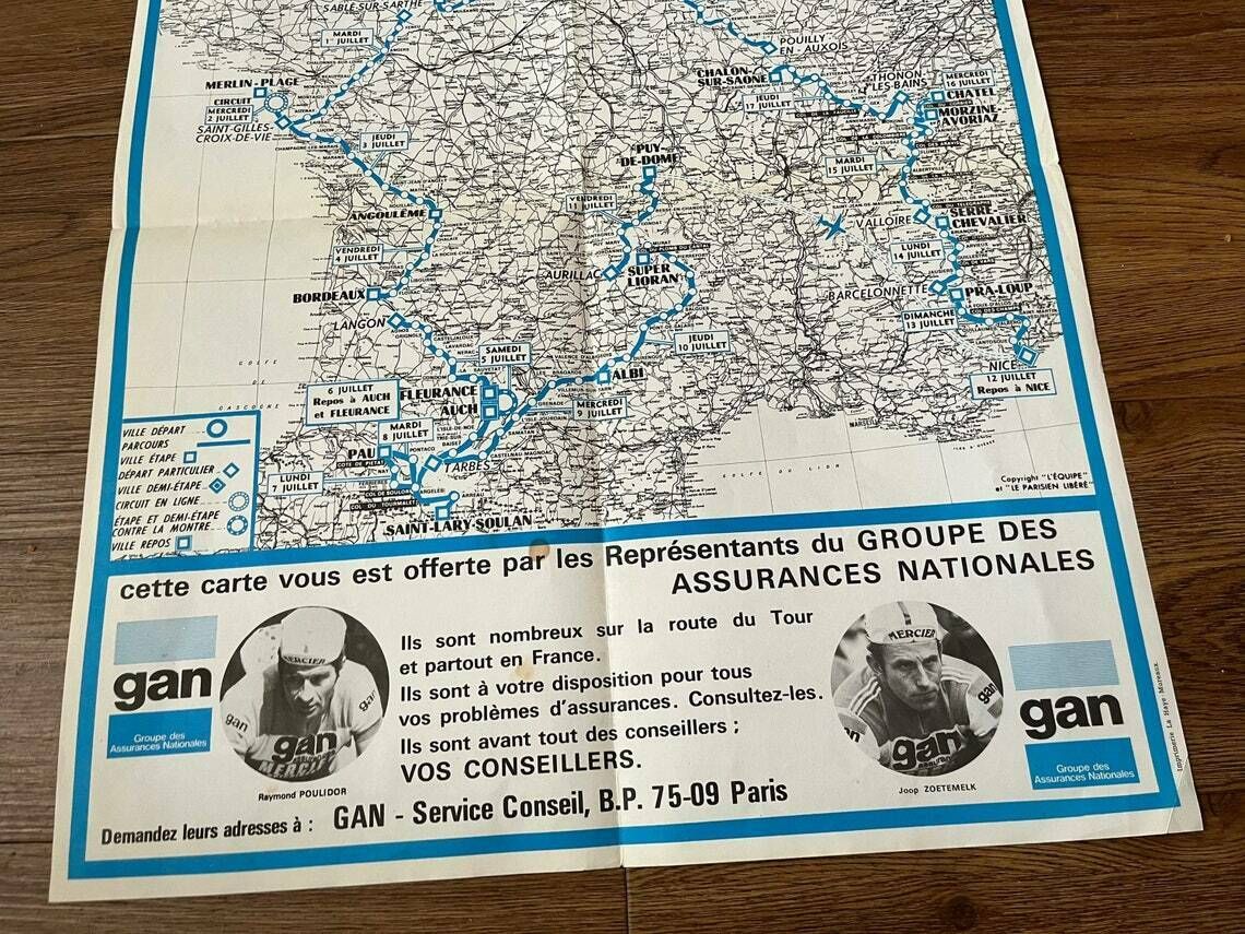 Tour De France 1975 Map   Vintage Cycling Print photo buy