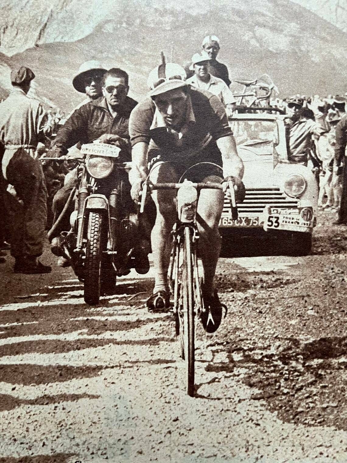Vintage Tour De France Galibier Cycling Print 1957 Marcel Rohrbach Col De Galibier photo for sale