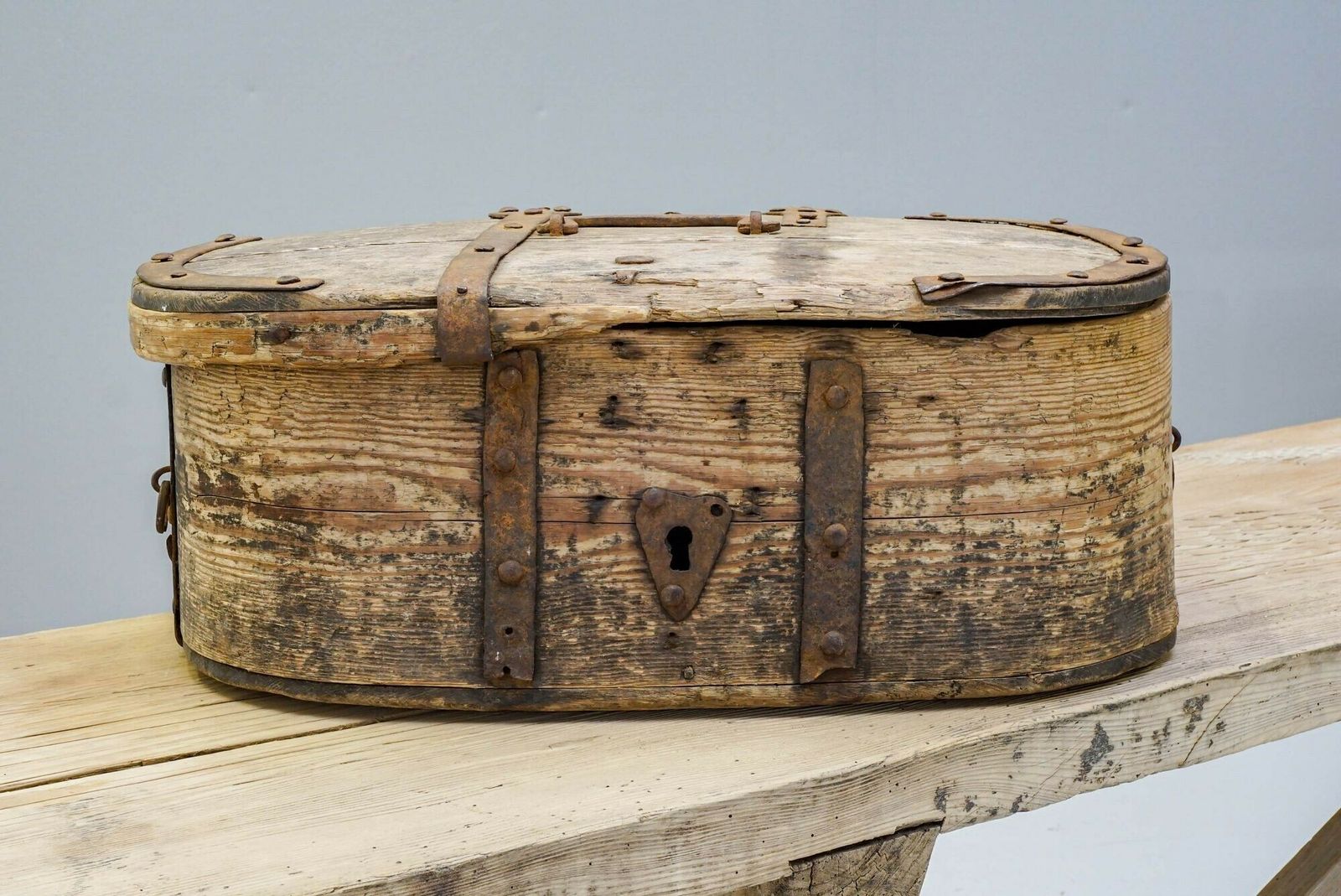 Metal Bound Box, 1900s, Iron, Antique photo furniture