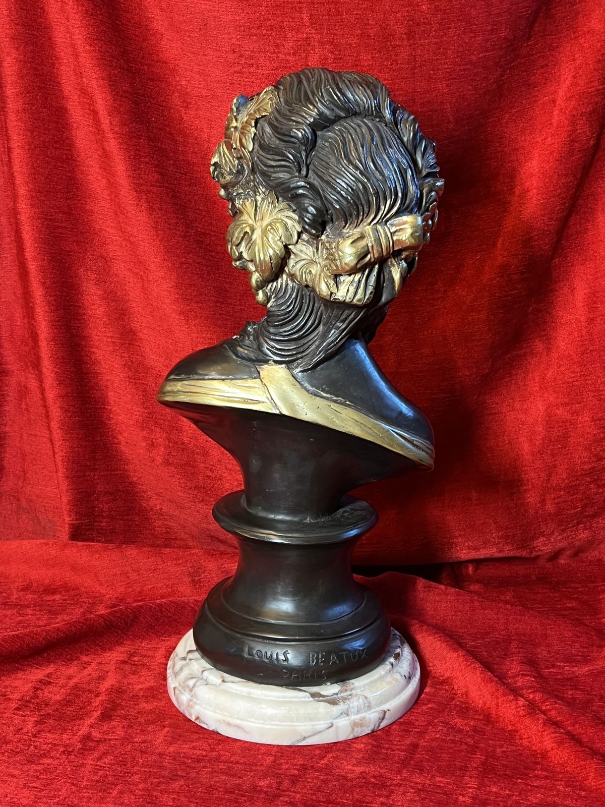French Gilt Bronze Bust Of Fruit Maiden Upon Marble Plinth Signed Louis Beatux photo buy