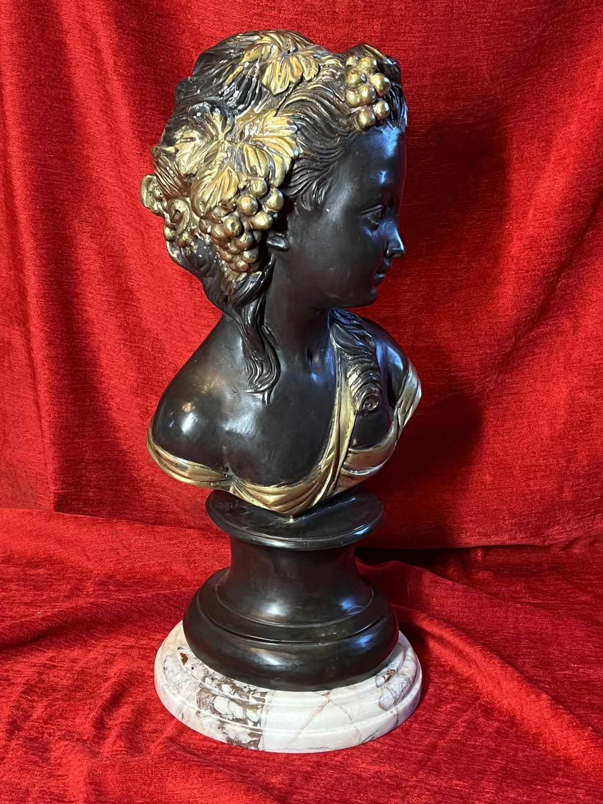 875.0 French Gilt Bronze Bust Of Fruit Maiden Upon Marble Plinth Signed Louis Beatux photo