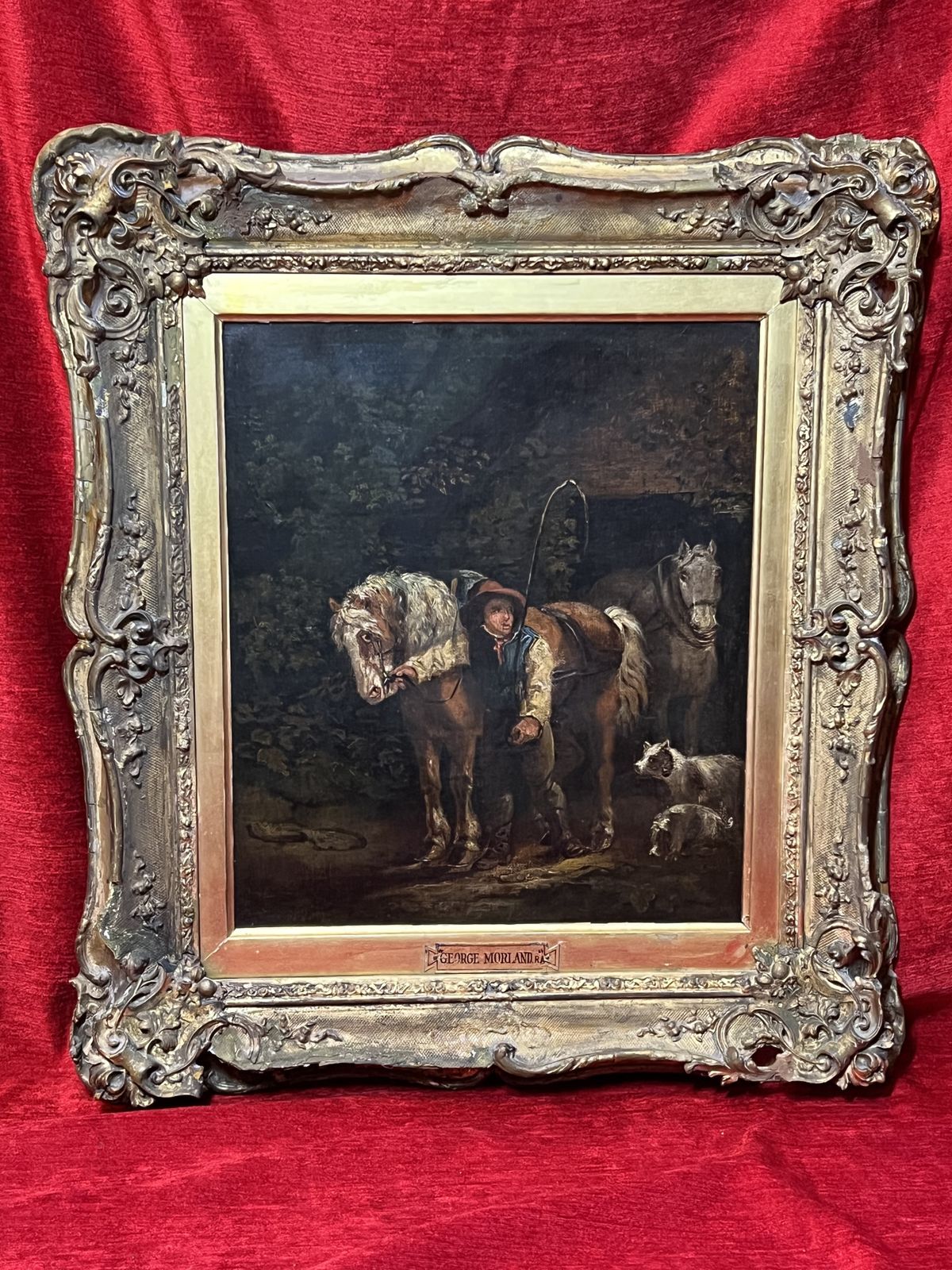 Fine Art 19th Century George Moreland (1763 1804) Titled 'The Day Begins' Oil Painting On Wood Panel