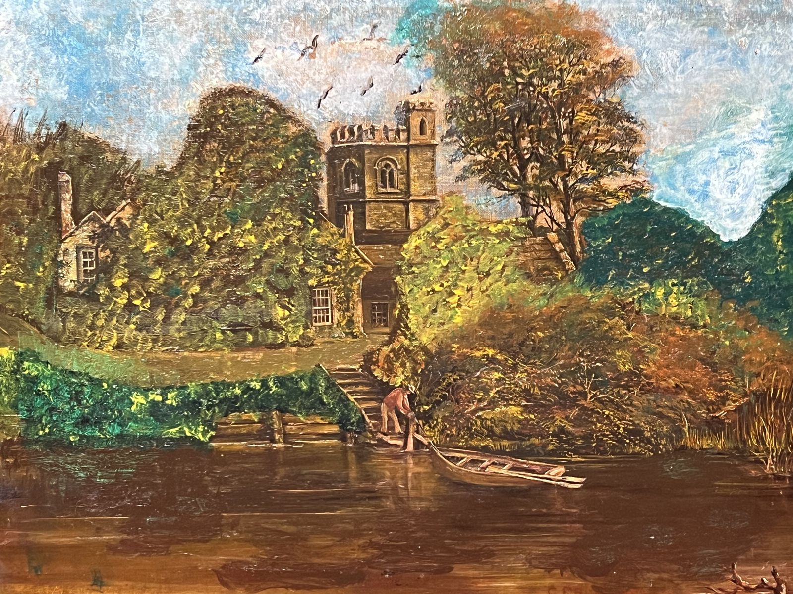 19th Century Oil Painting Of St Michaels Church, Bray On The Thames. Signed C F Roberts photo furniture