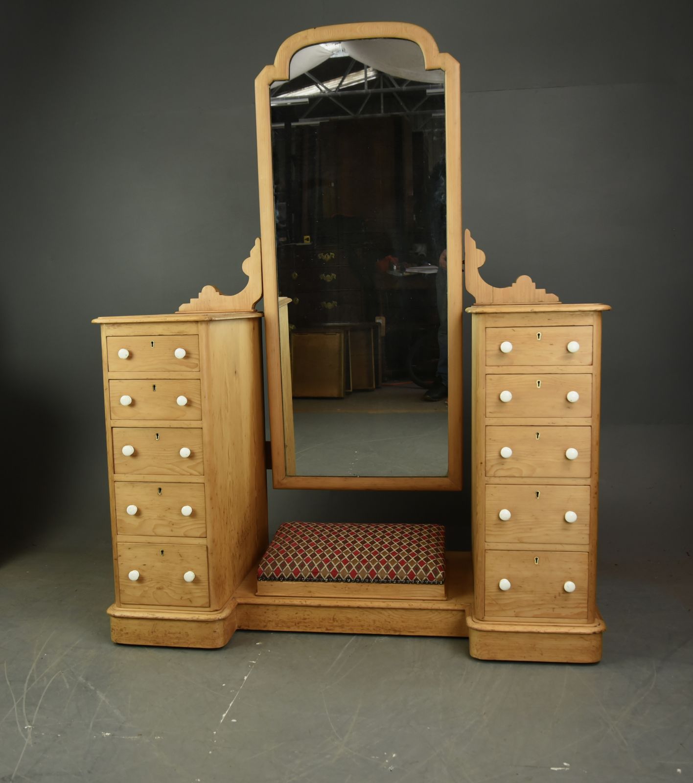Victorian Pine Pedestal Dressing Table