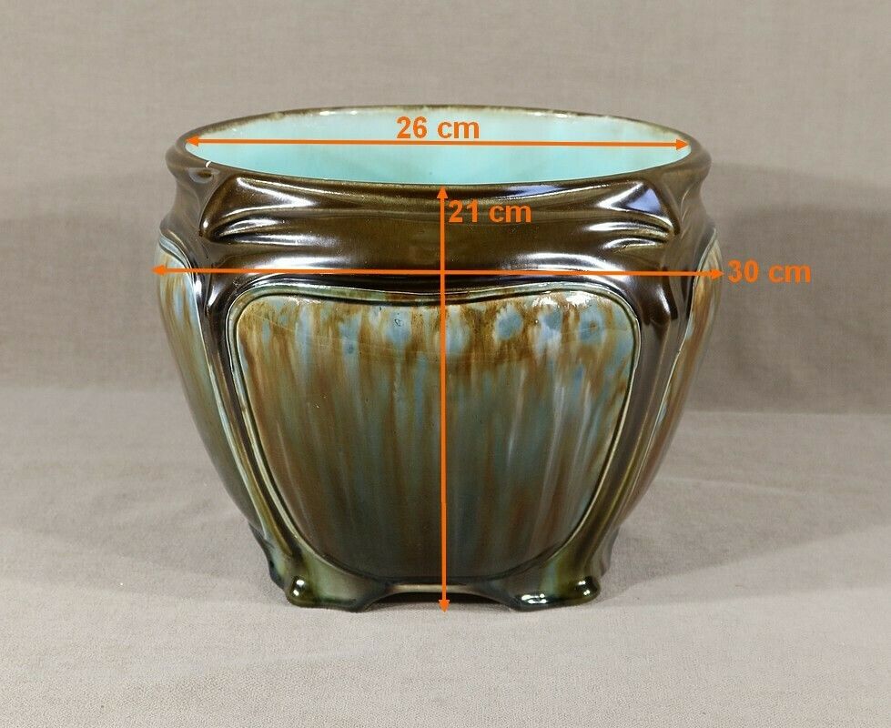photo for sale Art Nouveau Flowerpot, After H. Guimard, Faiencerie De Fives – 1900