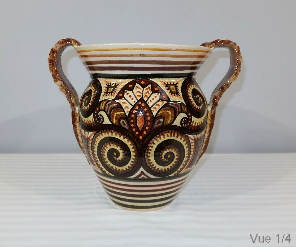 Earthenware Vase Signed P. Fouillen, Henriot Quimper – 1940 photo Home Decor