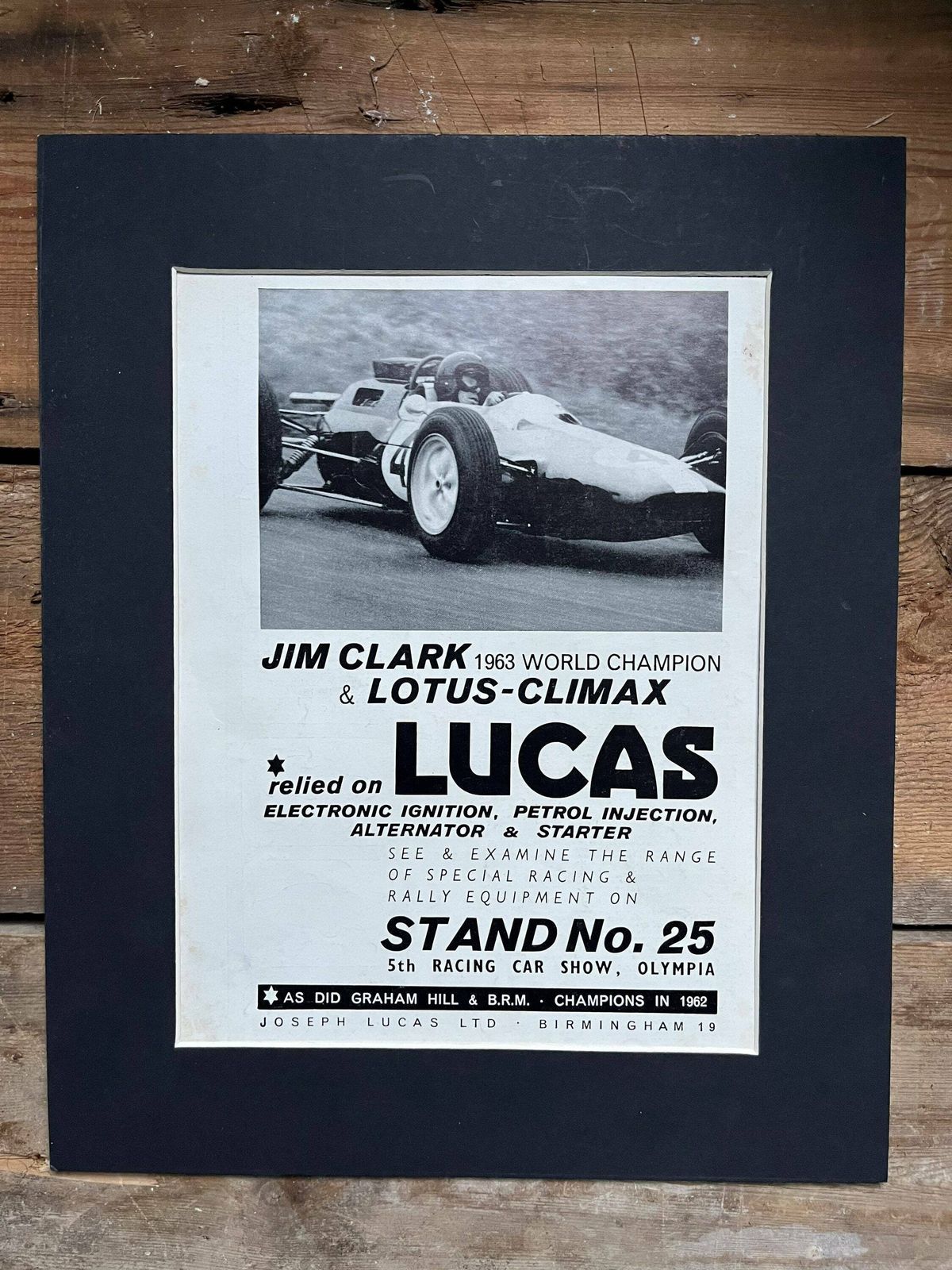 Vintage Jim Clark Lucas Advertising Print 1963 photo for sale