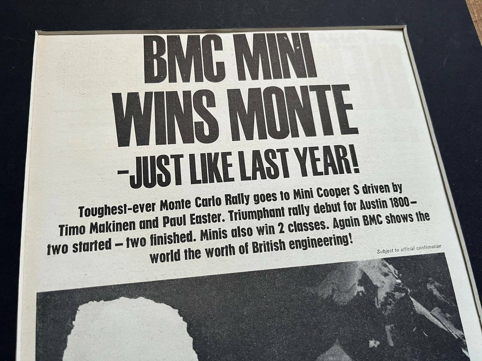 Vintage Original Magazine Print Advertisement 1965 Vintage Mini Cooper Monte Carlo Rally. photo 76.0