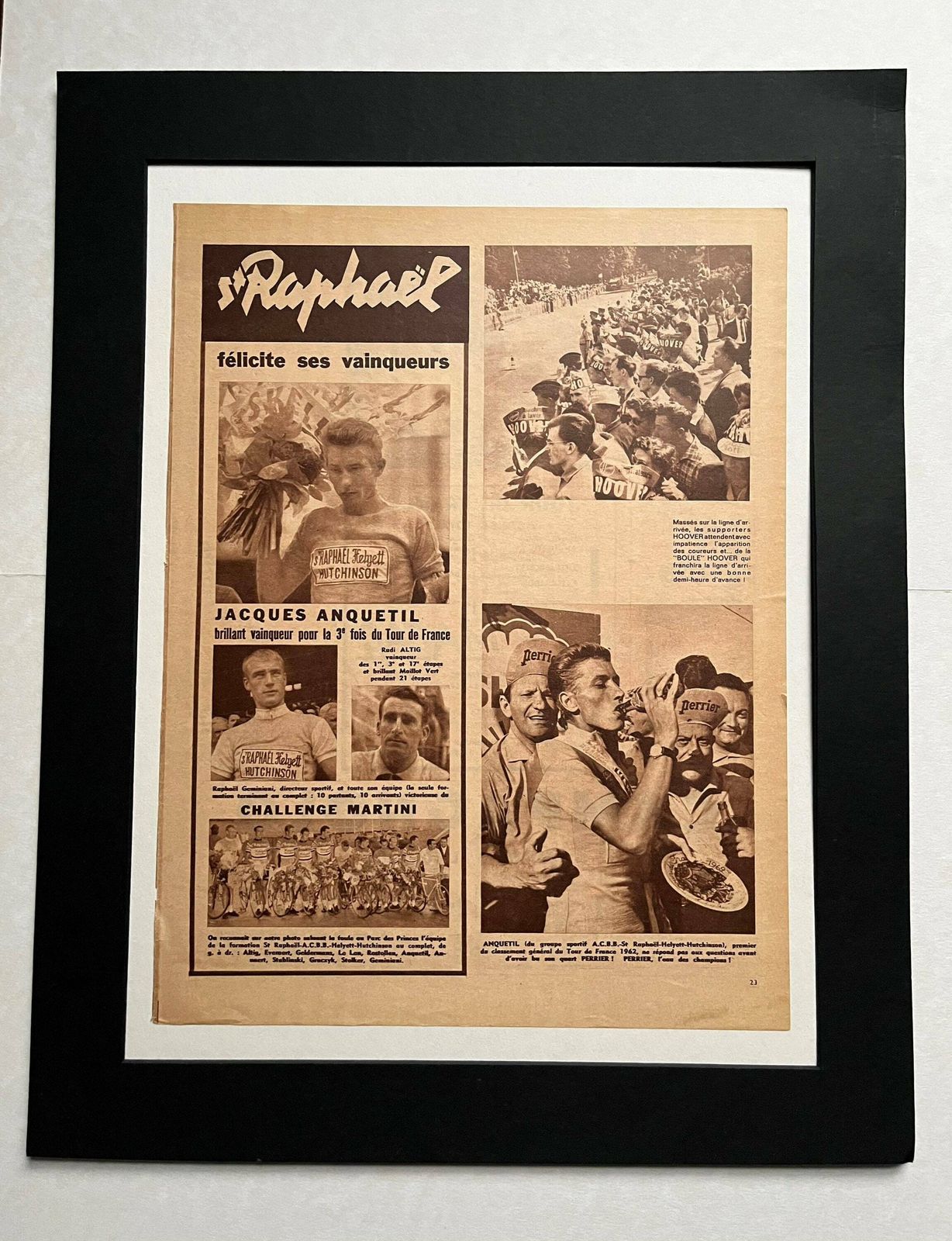 Jacques Anquetil / St Raphael Original Vintage Tour De France Cycling Print 1962