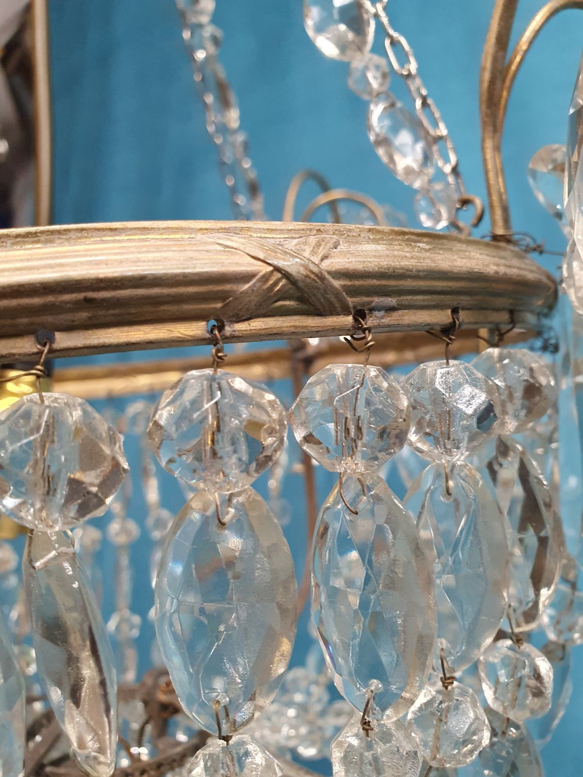 photo furniture Early 20th Century Cut Glass Basket Chandelier