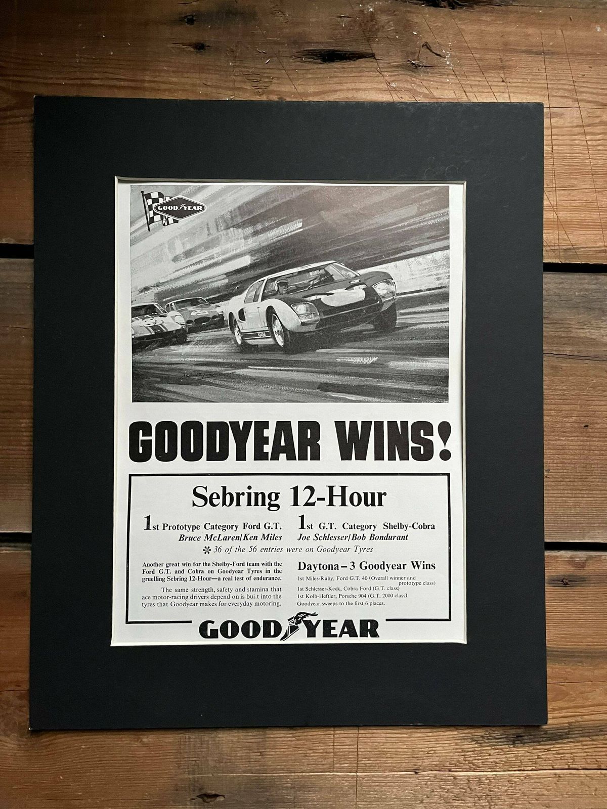 Vintage 1960s Good Year Tyre / Sebring Advertising Print