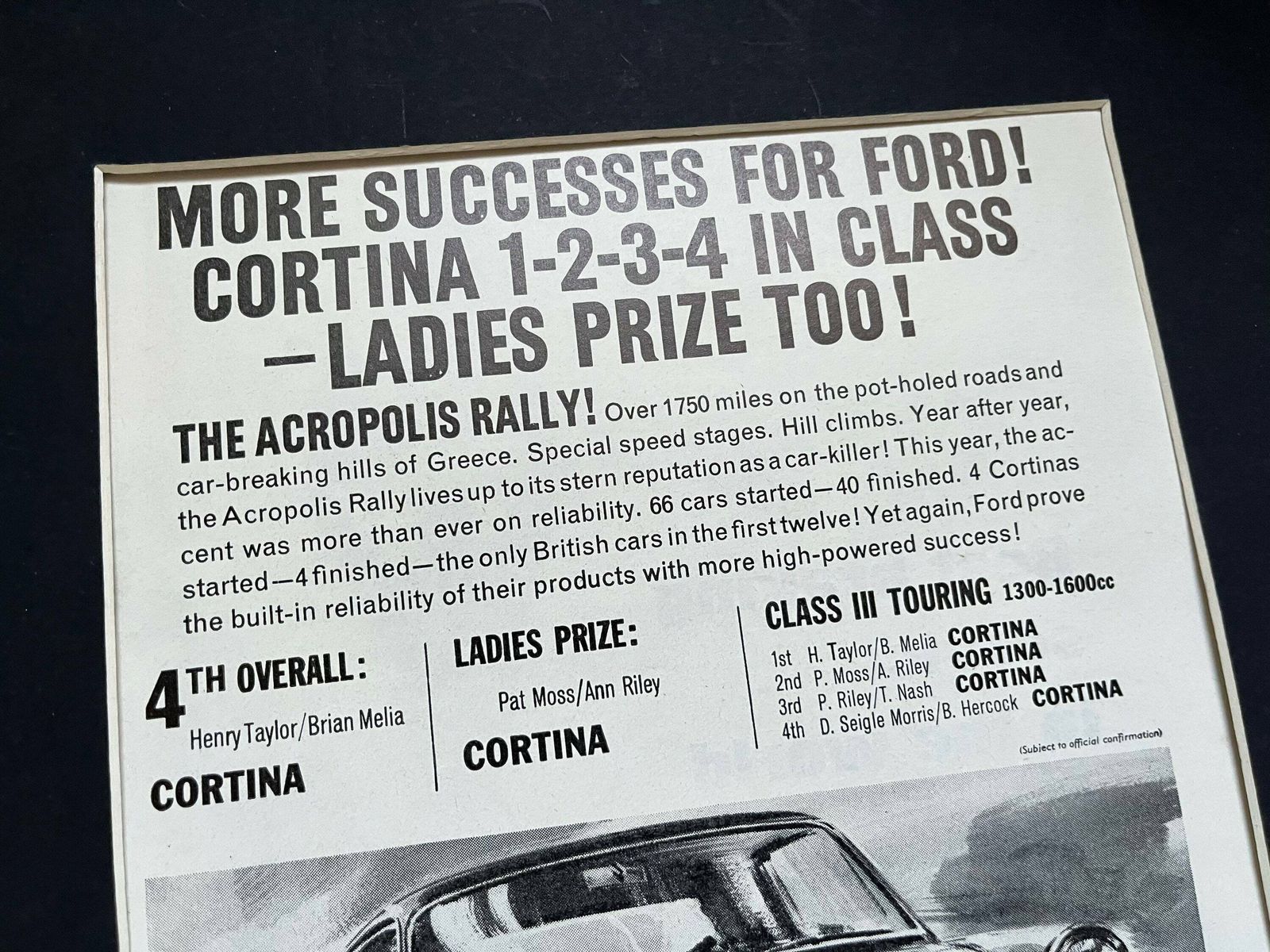 Vintage Advertising Print 1964 Vintage Lotus Cortina photo for sale
