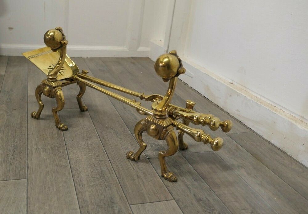 Arts And Crafts Brass Gothic Fireside Companion Set, Fireside Tools photo furniture