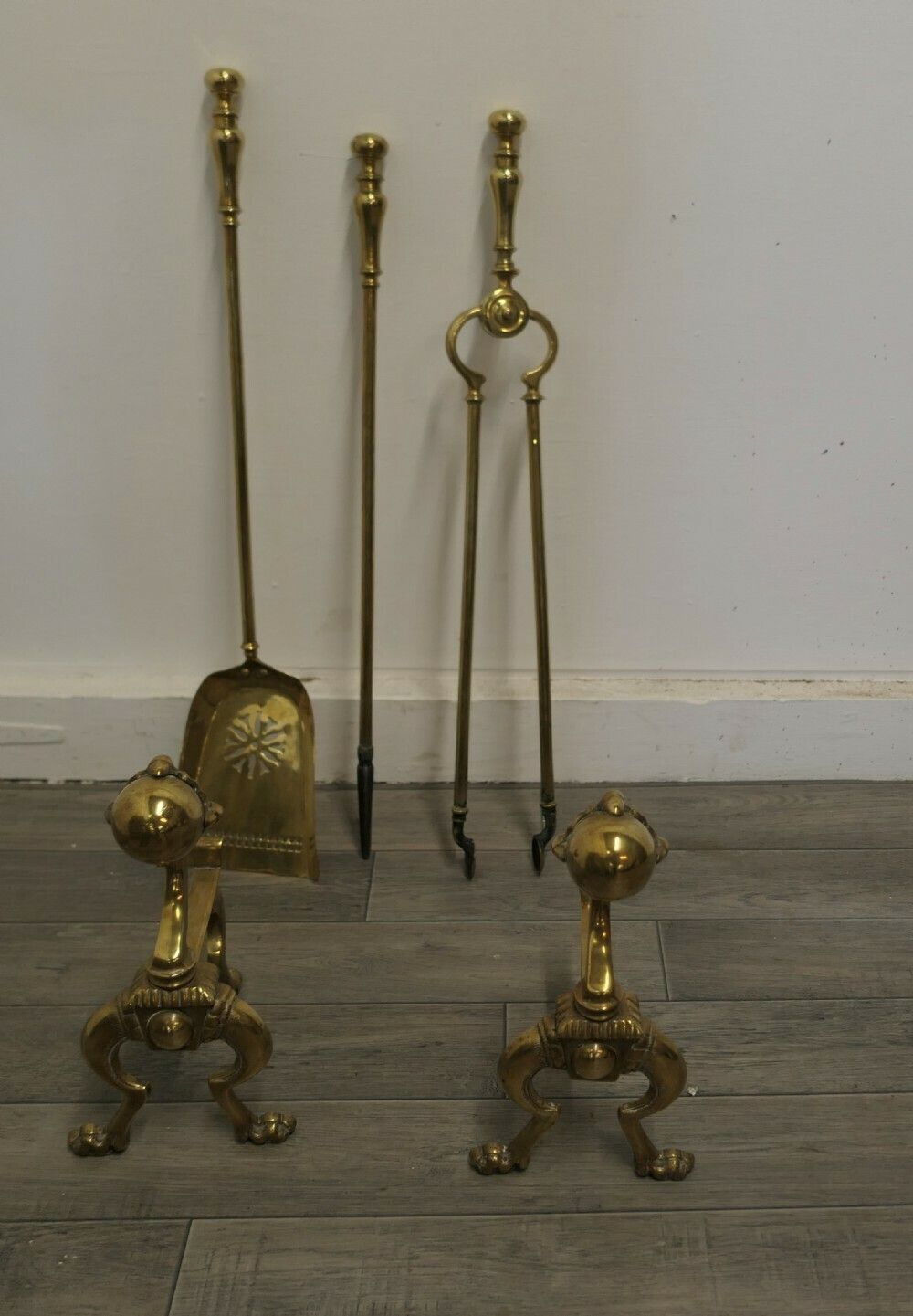 Arts And Crafts Brass Gothic Fireside Companion Set, Fireside Tools photo 510.0