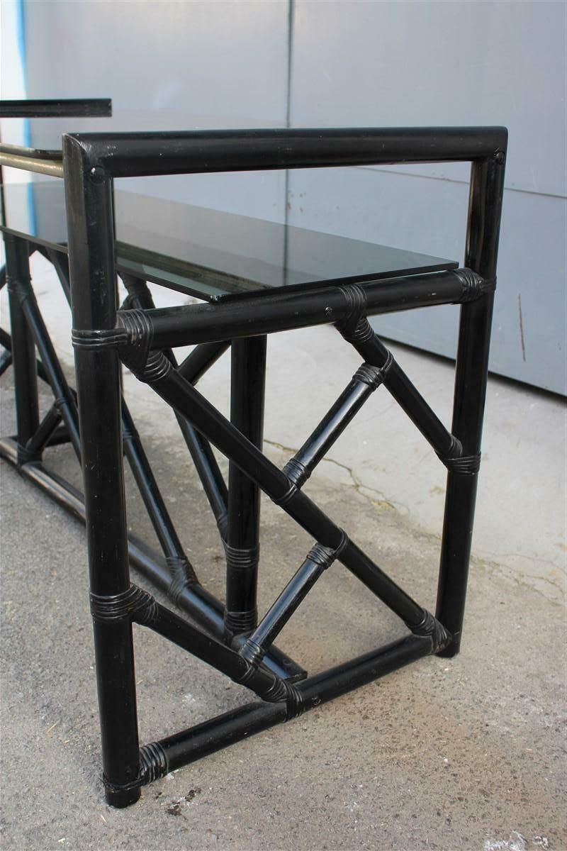 Small Black Bamboo Desk Vivai Del Sud Italia 1970s Black Crystal Top photo vintage