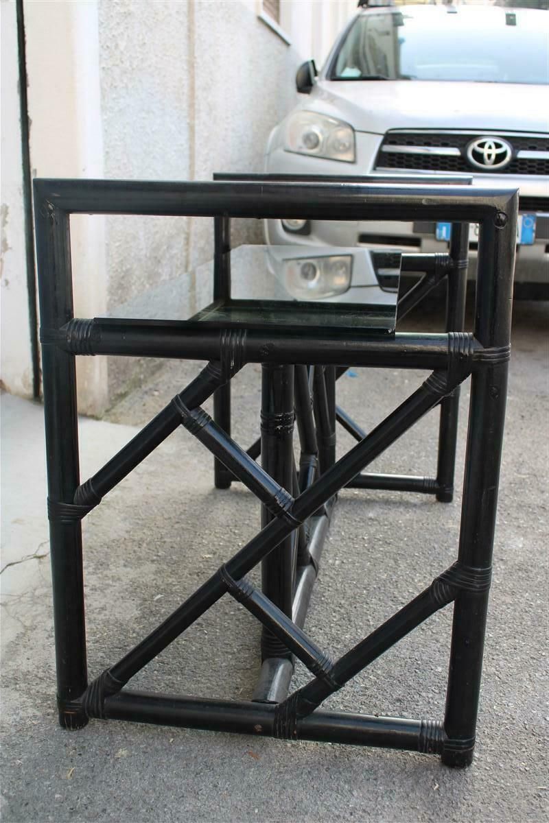 photo furniture Small Black Bamboo Desk Vivai Del Sud Italia 1970s Black Crystal Top