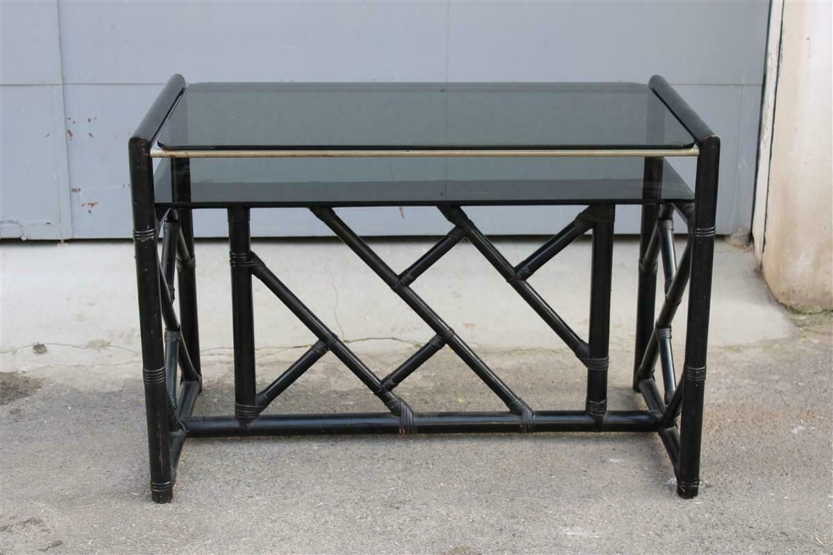 photo for sale Small Black Bamboo Desk Vivai Del Sud Italia 1970s Black Crystal Top