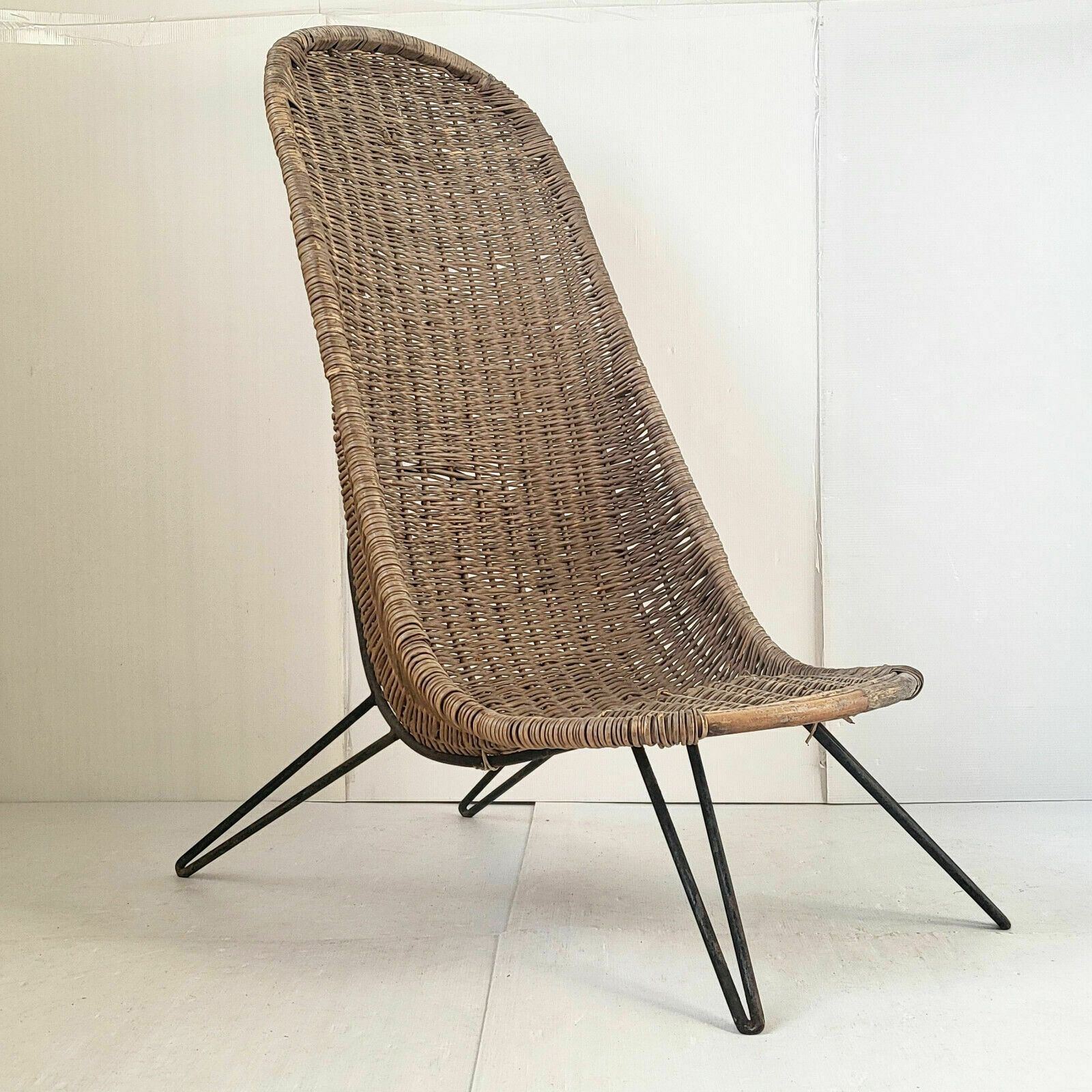 Vintage Armchair 1950 Rattan & Steel Dlg Jean Royere Janine Abraham Dirk Jan Rol