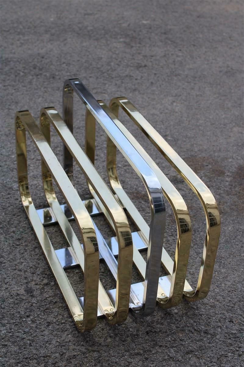 Romeo Rega Minimalist Magazine Rack In Solid Brass Italian Design, 1970s photo furniture