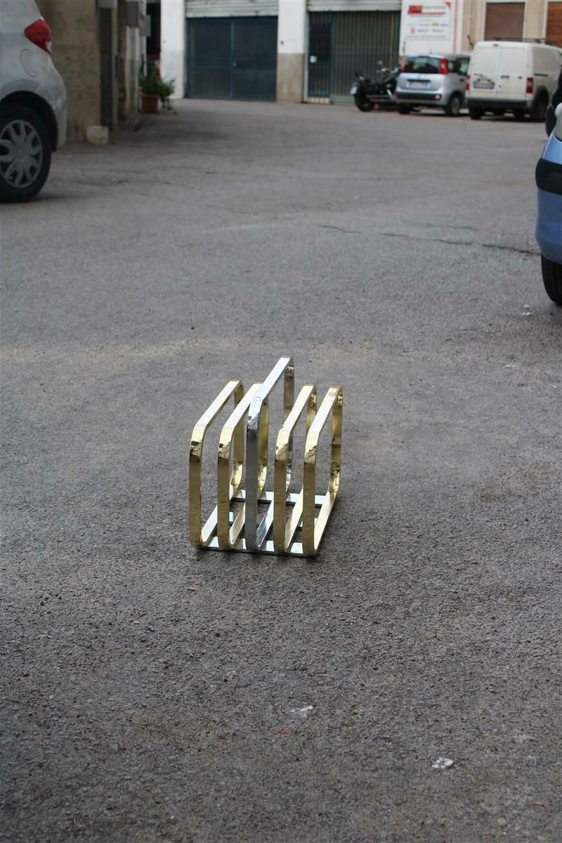 Romeo Rega Minimalist Magazine Rack In Solid Brass Italian Design, 1970s photo vinterior