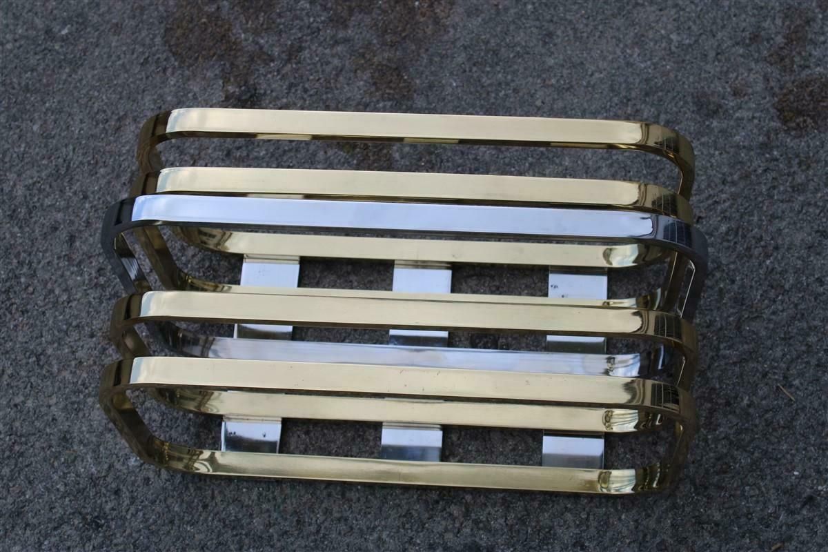 Romeo Rega Minimalist Magazine Rack In Solid Brass Italian Design, 1970s photo vintage