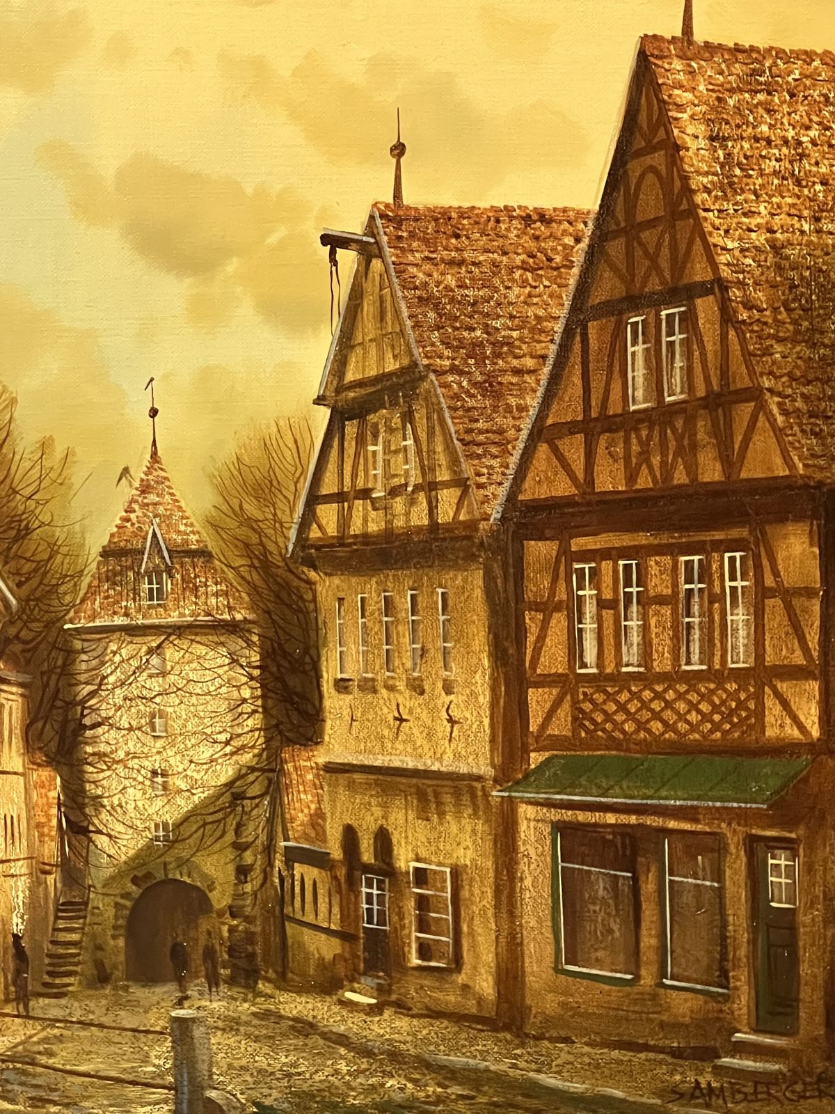 German Contemporary 20th Century Peter Samberger 'A View Of The Old Town Of Rothenburg' Oil Painting On Canvas photo furniture