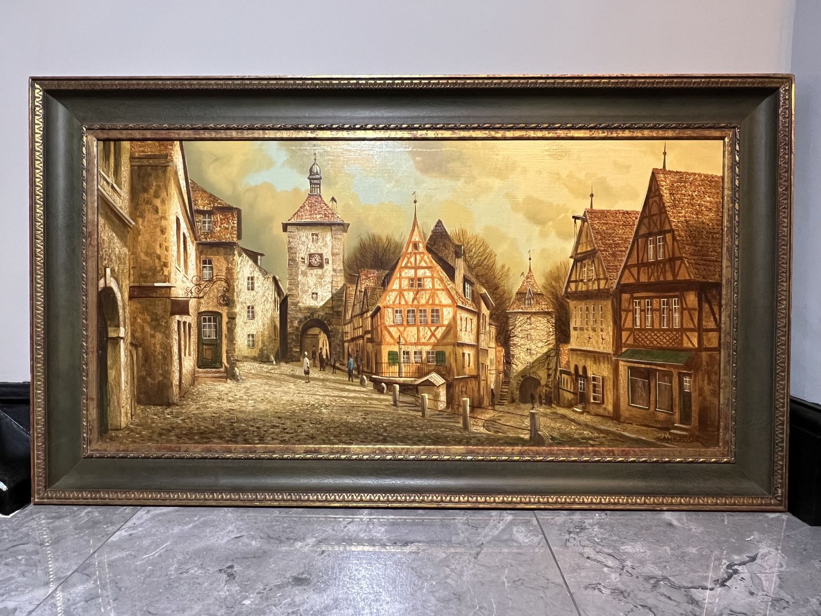 Art German Contemporary 20th Century Peter Samberger 'A View Of The Old Town Of Rothenburg' Oil Painting On Canvas photo
