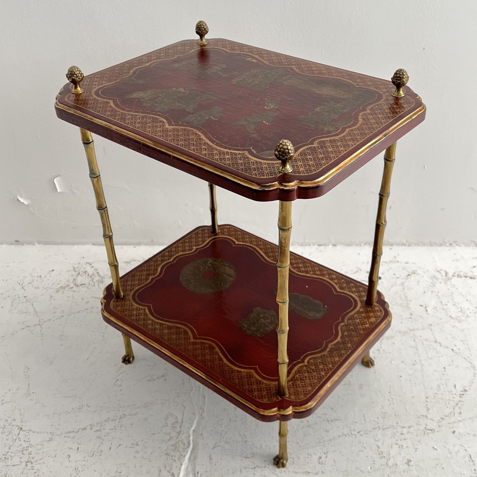 French Early 20th Century Maison Jansen Chinoiserie Brass Bamboo Tired Side Table photo buy