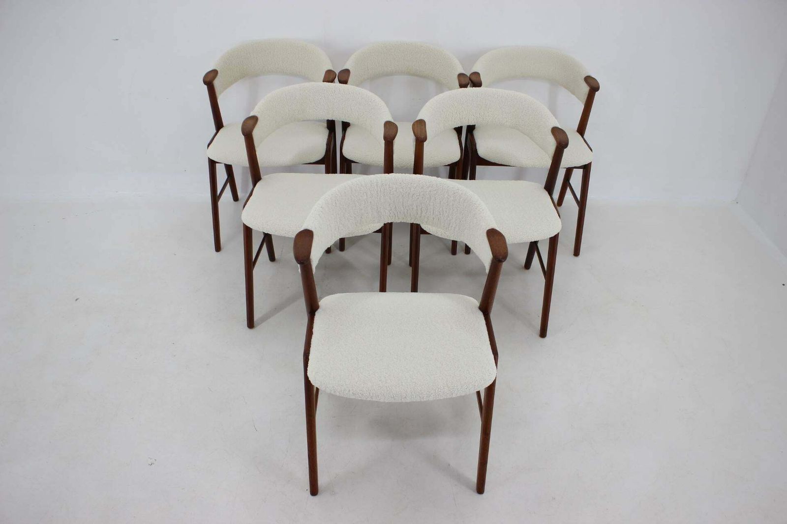 1960s Kai Kristiansen Set Of 6 Model 32 Teak Dining Chairs In Sheepskin Fabric photo 4357.0