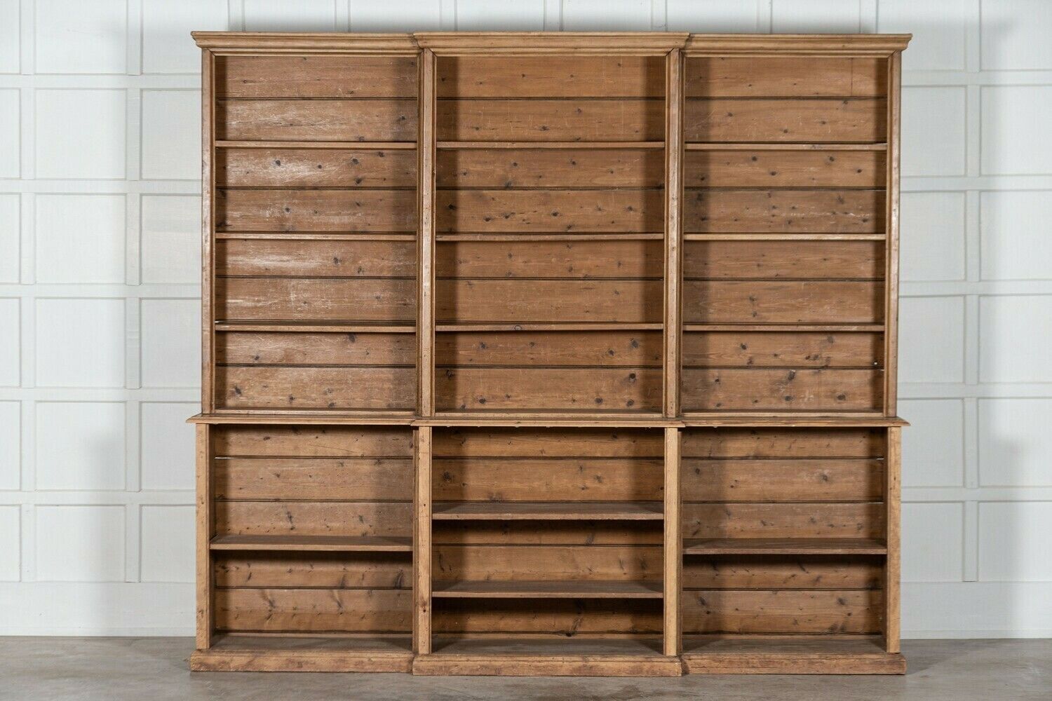 Large 19thc English Pine Breakfront Bookcase