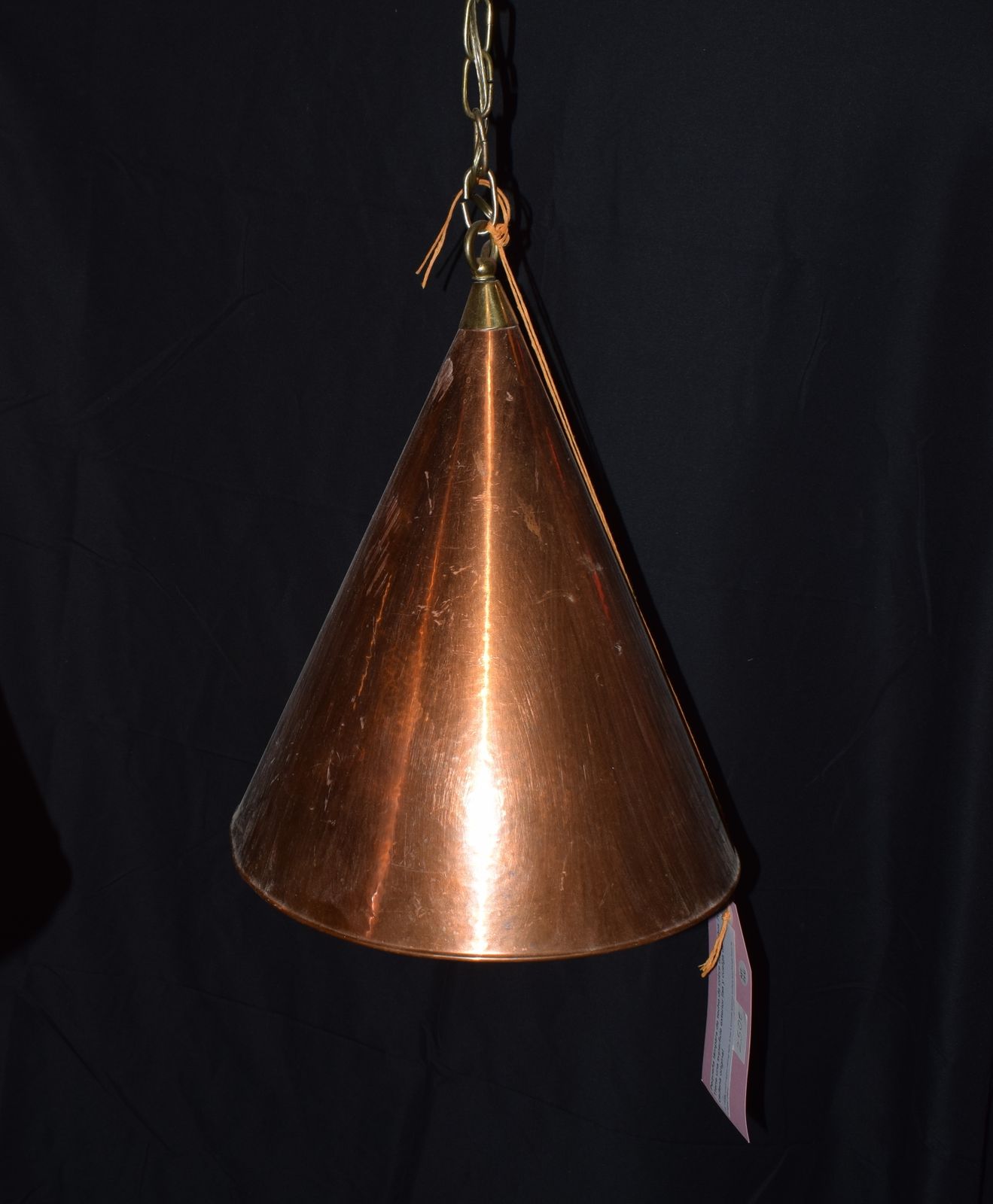 Scandinavian Brutalist Handcrafted Danish Copper Conical Pendant Lamp, 1970s photo for sale
