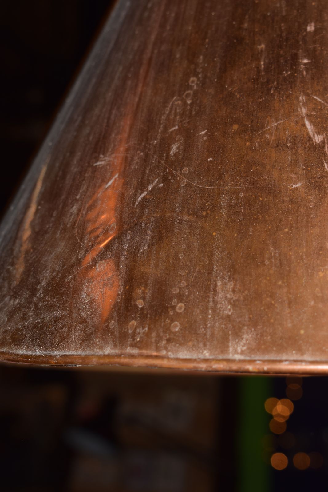Scandinavian Brutalist Handcrafted Danish Copper Conical Pendant Lamp, 1970s photo vinterior