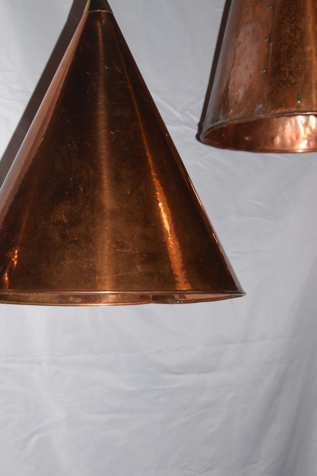 Scandinavian Brutalist Handcrafted Danish Copper Conical Pendant Lamp, 1970s photo vintage