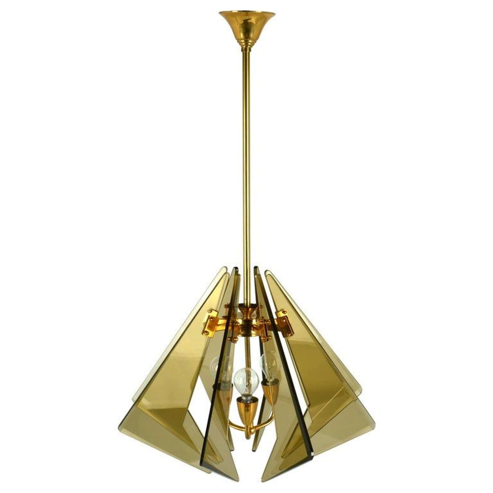 Chandelier In Tinted Glass And Gilded Brass By Gino Paroldo, 1950's