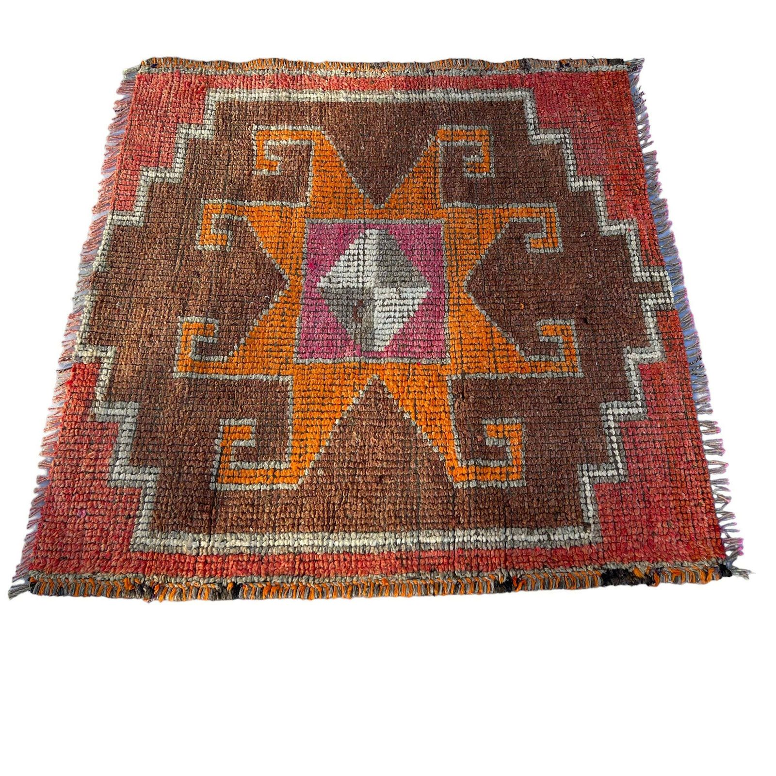 Traditional Vintage Kurdish Herki Rug , 100x100 Cm