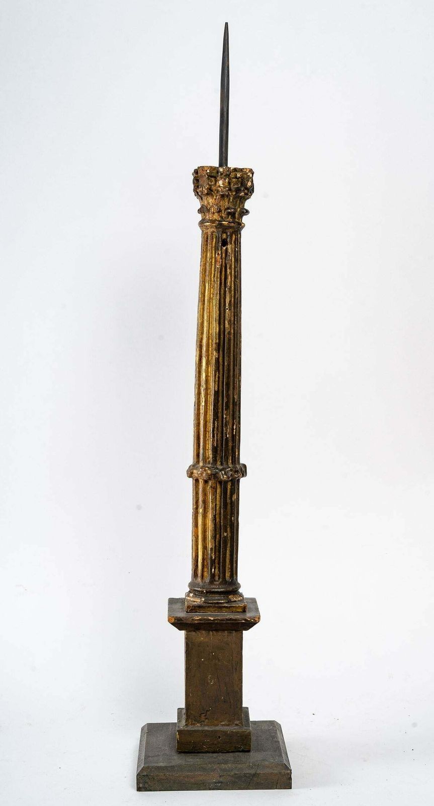 Carved And Gilded Wood Candle Stick, 19th Century photo for sale