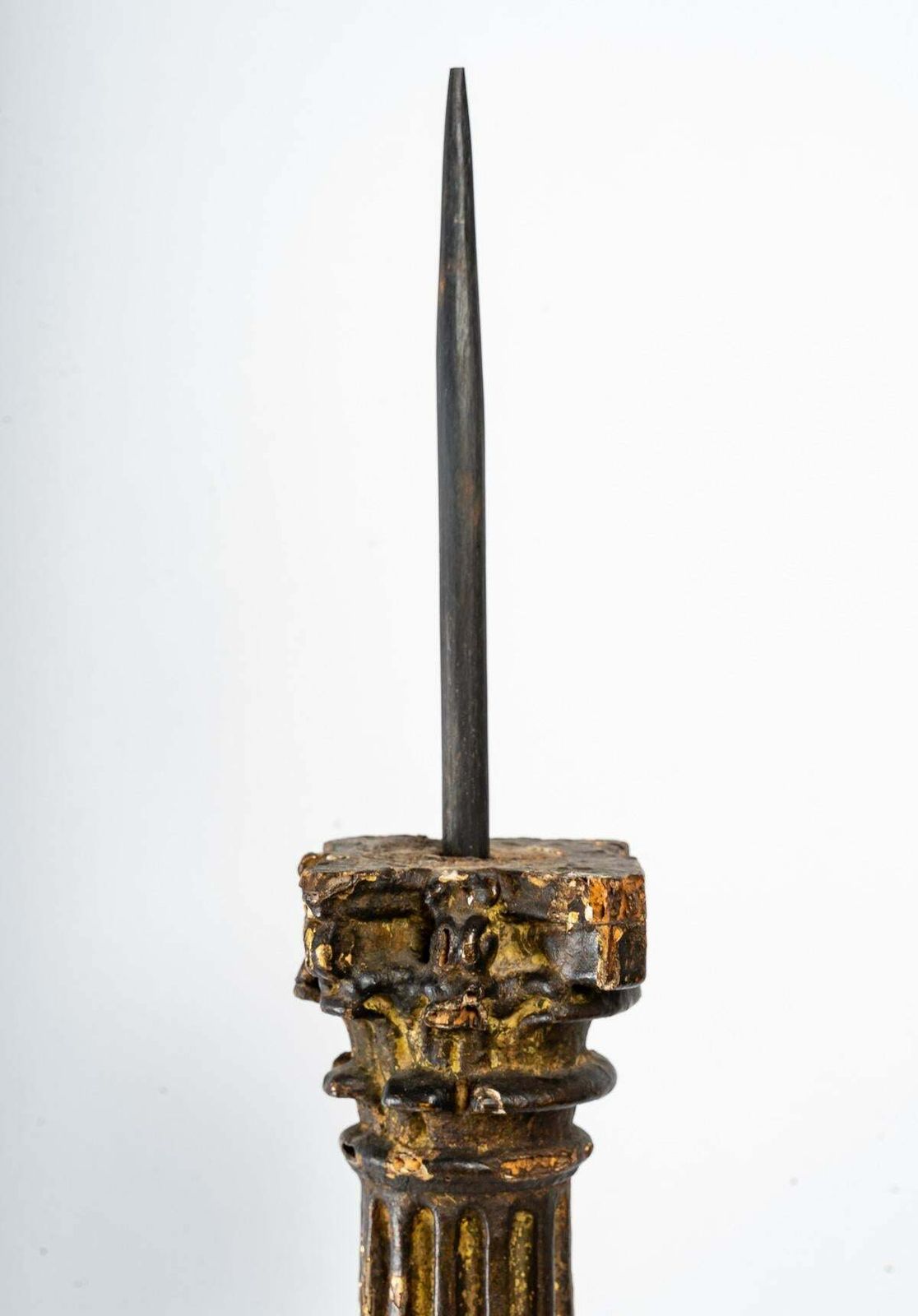 Carved And Gilded Wood Candle Stick, 19th Century photo vinterior